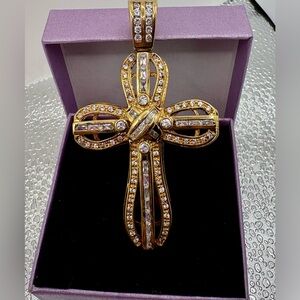 Elegant 18K Gold Plated and Sterling Silver Cross Pendant~Vintage